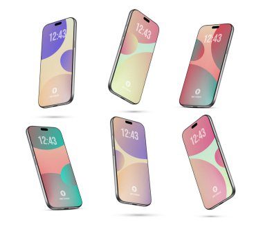 Akıllı telefonlar çerçevesiz boş ekranlar, farklı açılarda ve gerçekçi gölgelerle gösteriliyor. Mobil uygulama tasarımlarını, UI / UX kavramlarını sergilemek için mükemmel. Kırpma maskesiyle basit ekran değiştirme.