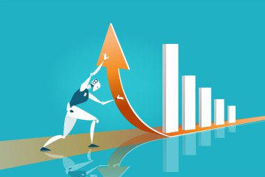 Büyük oku önemseyen robotlar. Ai, Yapay Zeka, insanlar ve robotlar birlikte çalışıyorlar, iş ve teknoloji illüstrasyonu 