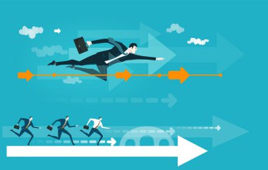 İşadamı ilk olmak için kahraman olarak uçuyor. Yardım, destek, danışmanlık ve danışmanlık fikri