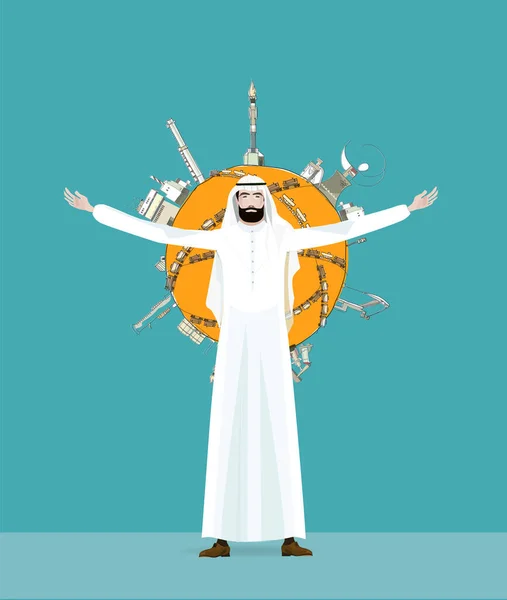 Illustration Arabian Businessman National Dress Wide Open Hands Inviting Make — Stock Photo, Image