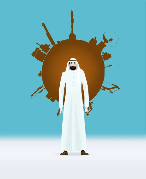 Illustration Arabian Businessman National Dress His Team Oil Gas Industry — Stock Photo, Image