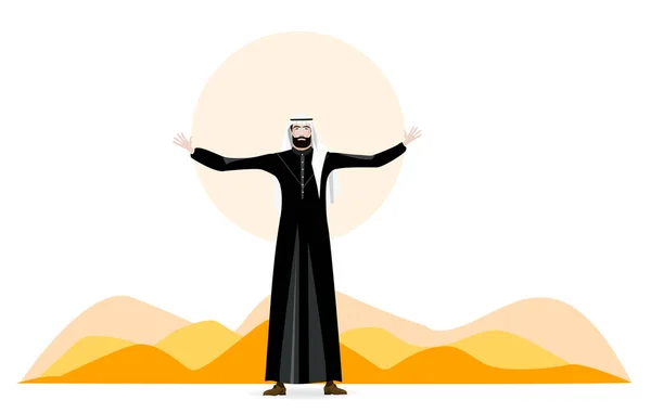 Illustration Arabian Businessman National Dress Wide Open Hands Inviting Make — Stock Photo, Image