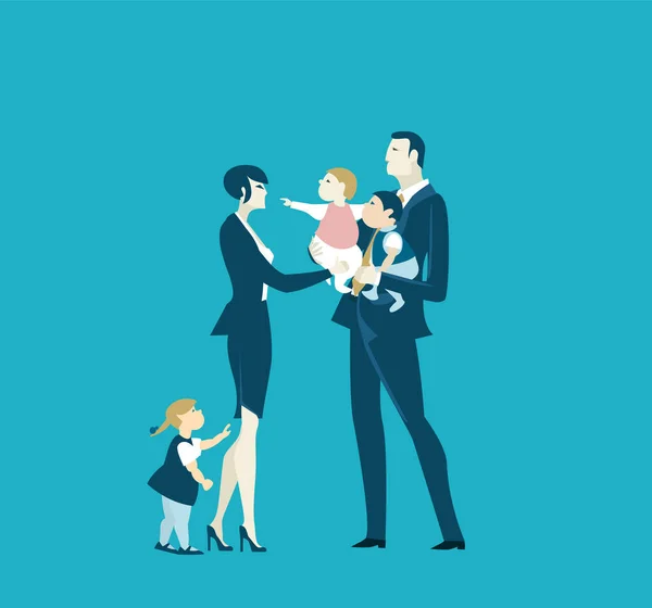 Para Biznesowa Jako Rodzina Małymi Dziećmi Ilustracja Koncepcji Pracy Odpowiedzialności — Zdjęcie stockowe