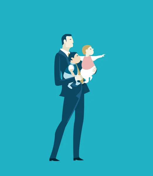 Businessman Father Little Kids Work Parental Responsibilities Concept Illustration — Stock Photo, Image
