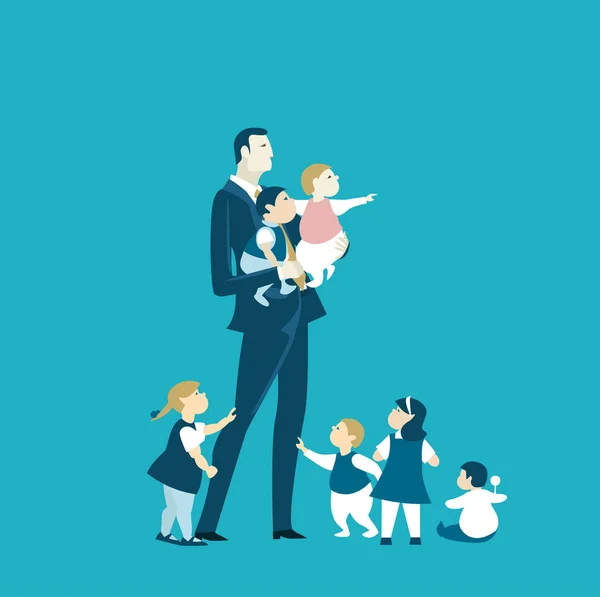 Businessman Father Little Kids Work Parental Responsibilities Concept Illustration — Stock Photo, Image
