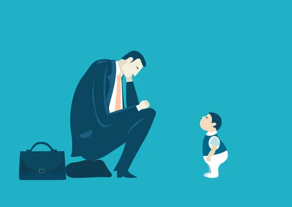 Biznesmen Ojciec Małymi Dziećmi Ilustracja Koncepcji Pracy Odpowiedzialności Rodzicielskiej — Zdjęcie stockowe