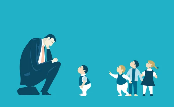 Biznesmen Ojciec Małymi Dziećmi Ilustracja Koncepcji Pracy Odpowiedzialności Rodzicielskiej — Zdjęcie stockowe
