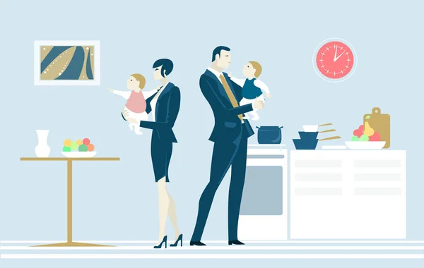 Business Couple Family Little Kids Work Parental Responsibilities Concept Illustration — Stock Photo, Image