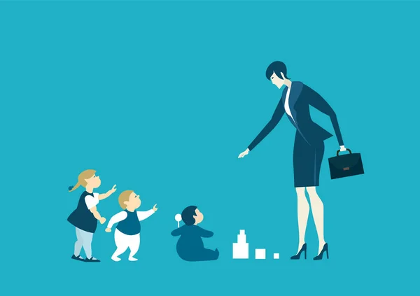 Bizneswoman Matka Małymi Dziećmi Ilustracja Koncepcji Pracy Odpowiedzialności Rodzicielskiej — Zdjęcie stockowe