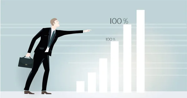 Successful Businessman Stays Next Growth Chart Showing Positive Profits Pointing — Stock Photo, Image