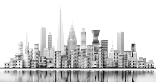 背景美丽的城市商业中心 摩天大楼 道路和桥梁 3D渲染说明 — 图库照片