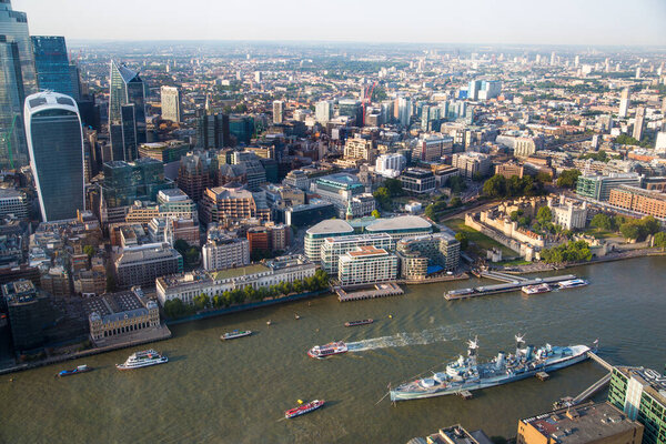 London and river Thames at sunset, View include City of London business and banking district with skyscrapers