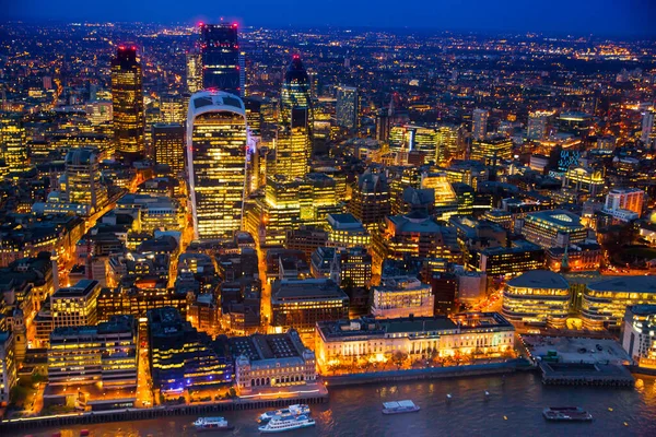 City London Business Banking Area Night Beautiful Lit Skyscrapers Streets — Stock Photo, Image