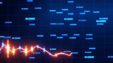 Dijital animasyon hattı ve çalışan grafikleri olan grafikler. Fiyatların ve borsa kurulunun temsili. 4K