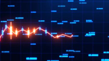 Dijital animasyon hattı ve çalışan grafikleri olan grafikler. Fiyatların ve borsa kurulunun temsili. 4K