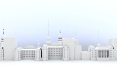 Gökdelenleri olan güzel bir modern şehir. Ofis ve konut blokları, iş ve... Finansal. 4K, panoramik görünüm