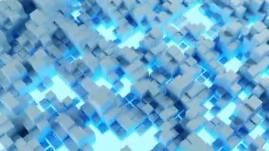 Hareket eden küpler canlandırma yapıyor. İş, bilim, teknoloji kavramı