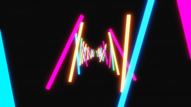 Geometryczne Świecące Linie Połączenia Ruchome Neony Ciemnym Tle Linie Laserowe — Wideo stockowe
