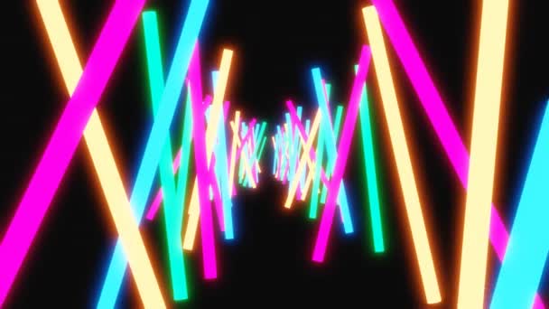 Geometryczne Świecące Linie Połączenia Ruchome Neony Ciemnym Tle Linie Laserowe — Wideo stockowe