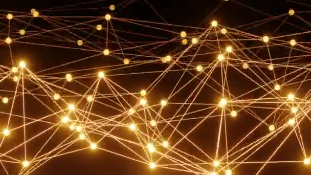 Lignes lumineuses géométriques, connexions, néons mobiles sur fond sombre. Les lignes laser brillent. Néon contexte entreprise et concept de la science