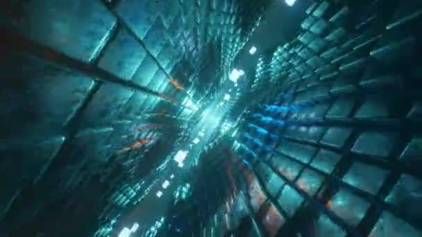 科幻小说的技术背景 未来科幻小说的金属形状和发光的灯光 摘要技术背景 3D渲染动画 — 图库视频影像