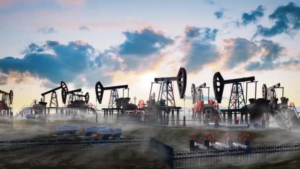 Pompa Naftowa Sprzęt Przemysłu Naftowego Sylwetka Wiertarki Pola Naftowego Zachodzie — Wideo stockowe