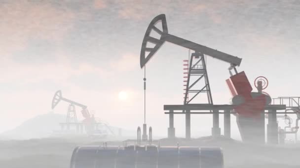 石油ポンプ 石油産業機器 掘削装置は劇的な空の日没で油田からのシルエットを沈めます エネルギー供給危機 エネルギー危機 — ストック動画