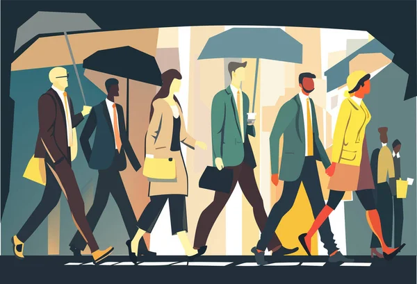 Business people walking in the City, business concept illustration