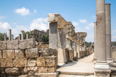 Perge, Colonnaded caddesi ve yan taraftaki özel evlerin kalıntıları. MÖ 7. yüzyıldan kalma Yunan kolonisi, MÖ 334 yılında Persler ve Büyük İskender tarafından fethedildi..