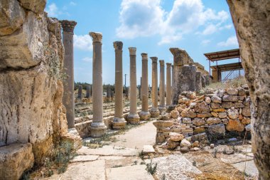 Perge, Colonnaded caddesi ve yan taraftaki özel evlerin kalıntıları. MÖ 7. yüzyıldan kalma Yunan kolonisi, MÖ 334 yılında Persler ve Büyük İskender tarafından fethedildi..