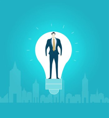 İş adamları parlak bir çözüm bulmanın, sorunları çözmenin, kutunun dışında düşünmenin, akıllı olmanın sembolü olarak ampulle çalışırlar. İş adamı çalışma süreci çizimi 