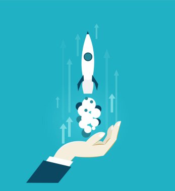Roket başlatma ile iş konsepti illüstrasyonu 