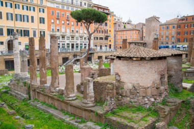 ROME, ITALY - 8 Nisan 2024: Largo di Torre Arjantin Meydanı, dört Cumhuriyetçi Roma tapınağına ve Pompey Tiyatrosu 'nun kalıntılarına ev sahipliği yapar.