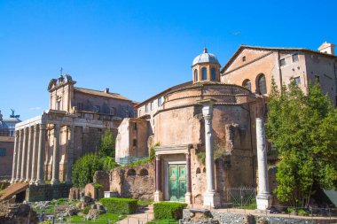 ROME, ITALY - 6 Nisan 2024: Roma 'nın önemli antik hükümet binaları, tapınakları, terimleri ve zafer kemerleriyle dolu forumu MÖ 7. yüzyılda başladı