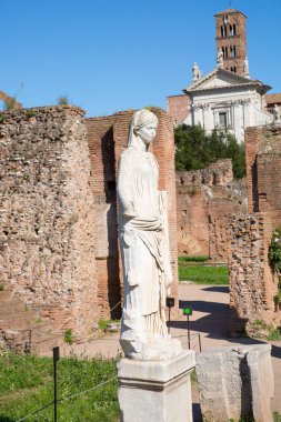 ROME, ITALY - 6 Nisan 2024: Roma 'nın önemli antik hükümet binaları, tapınakları, terimleri ve zafer kemerleriyle dolu forumu MÖ 7. yüzyılda başladı