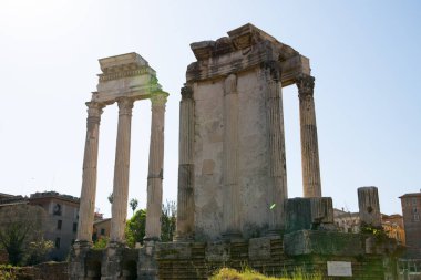 ROME, ITALY - 6 Nisan 2024: Roma 'nın önemli antik hükümet binaları, tapınakları, terimleri ve zafer kemerleriyle dolu forumu MÖ 7. yüzyılda başladı