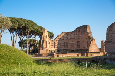 ROME, ITALY - 8 NİSAN 2024: Roma forumu, Palatine Tepesi 'nde imparatorluk sarayı harabeleri