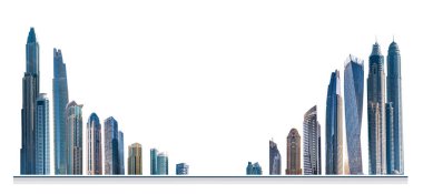 Modern şehir panoraması, cam gökdelenleri ve kurumsal binaları olan illüstrasyon. İş hayatında başarı, uluslararası şirketler, gökdelenler, bankalar ve ofis blokları.