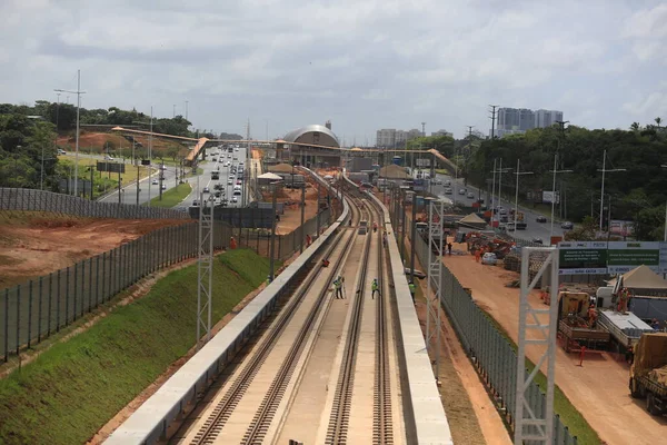 Salvador Bahia Brasil Setembro 2016 Visão Construção Linha Metrô Cidade — Fotografia de Stock