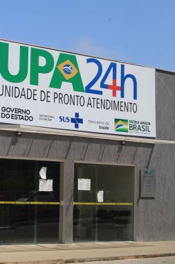 İlheus, Bahia, Brezilya - 10 Temmuz 2022: Güney Bahia 'daki Ilheus şehrinde bulunan Esperanca Mahallesi' ndeki Acil Yardım Birimi - UPA 24 saat