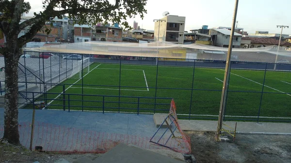 Itabuna Bahia Brasil Julho 2022 Campo Futebol Com Grama Sintética — Fotografia de Stock