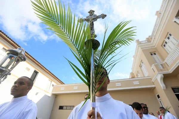 Salvador Bahia Brazylijski Kwiecień 2023 Katolicy Świętują Niedzielę Palmową Datę — Zdjęcie stockowe