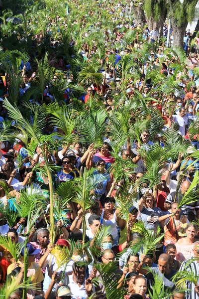 Salvador Bahia Brasil Abril 2023 Los Católicos Celebran Domingo Ramos — Foto de Stock