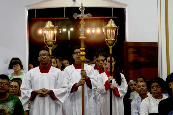 Serrinha Bahia Brasil Abril 2023 Missa Marca Início Procissão Fogos — Fotografia de Stock