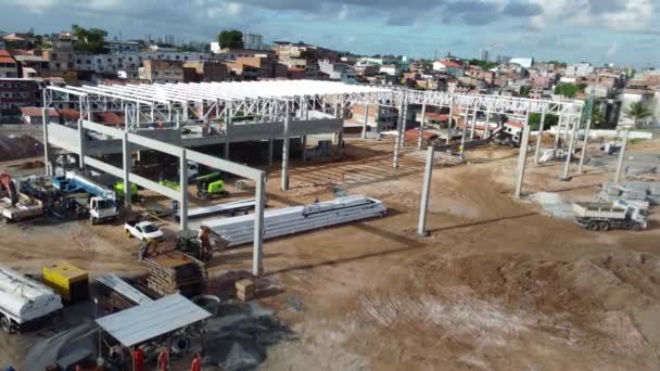 Salvador Bahia Braziliaans April 2023 Luchtfoto Van Atacadao Supermarkt Bouwplaats — Stockvideo