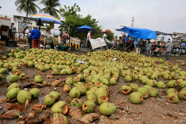 Feira de Santana, Bahia, Brezilya - 23 Nisan 2023: Feira da Estacao Nova 'da toplanan çöp.