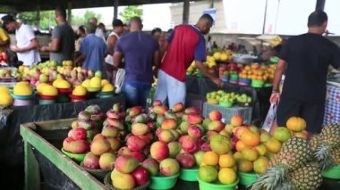 Feira de Santana, Bahia, Brezilya - 23 Nisan 2023: Feira de Santana kentindeki Feira da Estacao Nova 'da tüccar ve müşteriler görüldü..