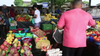 Feira de Santana, Bahia, Brezilya - 23 Nisan 2023: Feira de Santana kentindeki Feira da Estacao Nova 'da tüccar ve müşteriler görüldü..