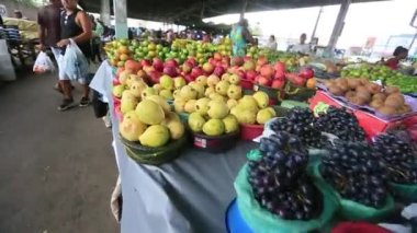 Feira de Santana, Bahia, Brezilya - 23 Nisan 2023: Feira de Santana kentindeki Feira da Estacao Nova 'da tüccar ve müşteriler görüldü..