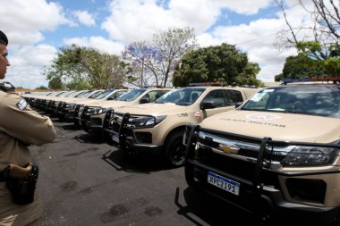 Vitoria da Conquista, Bahia, Brezilya - 24 Mart 2022: Bahia Askeri Polis araçları Vitoria da Conquista şehrinde görüldü